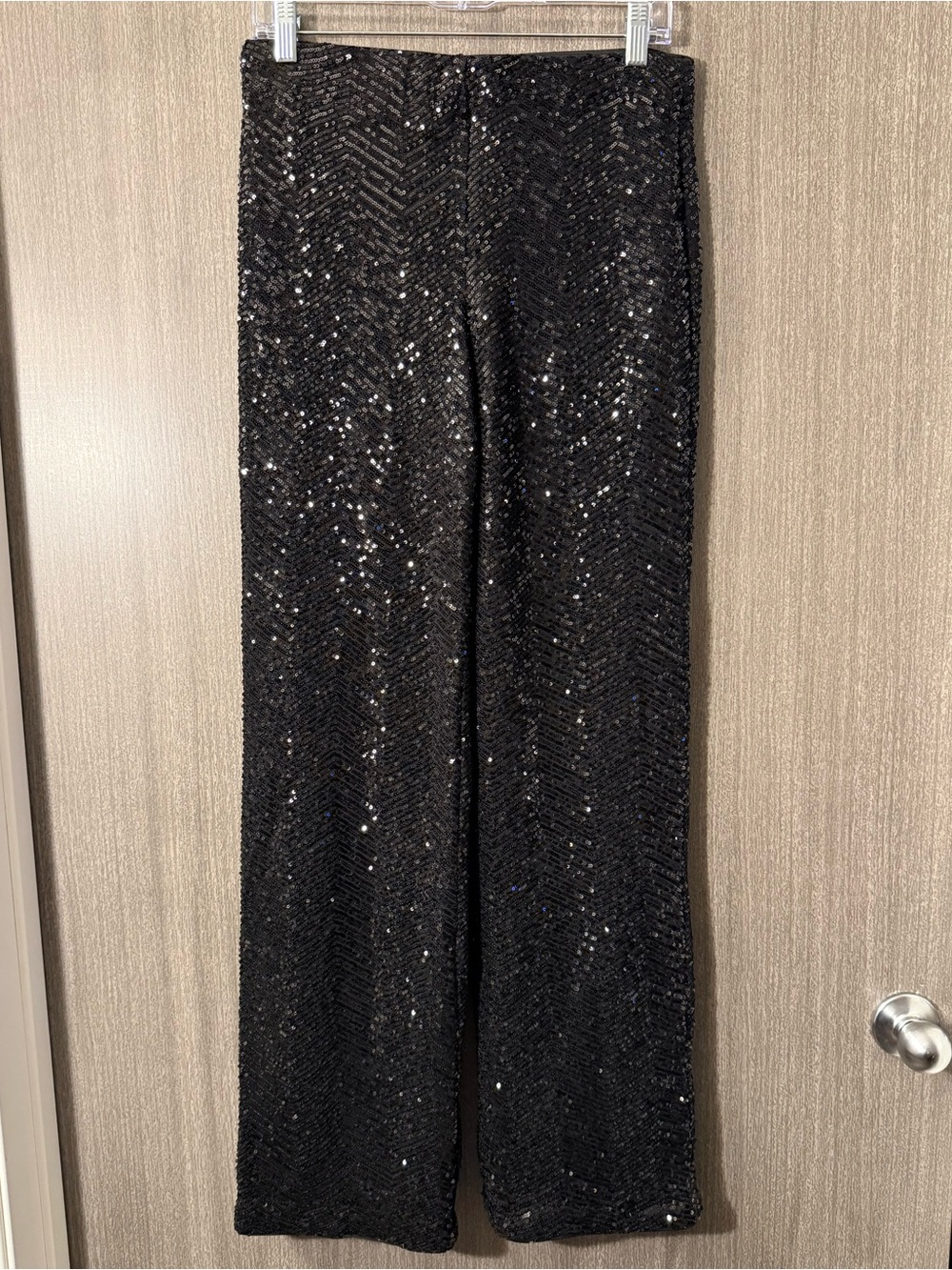 Black Sequin Wide-Leg Pants